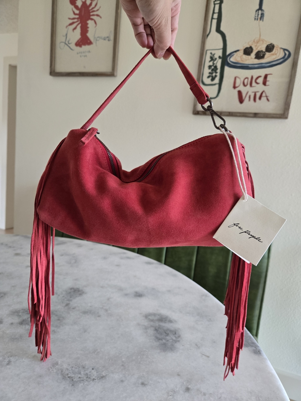 NWT | Free People Red Suede Fringe Shoulder Bag | Red | Boho